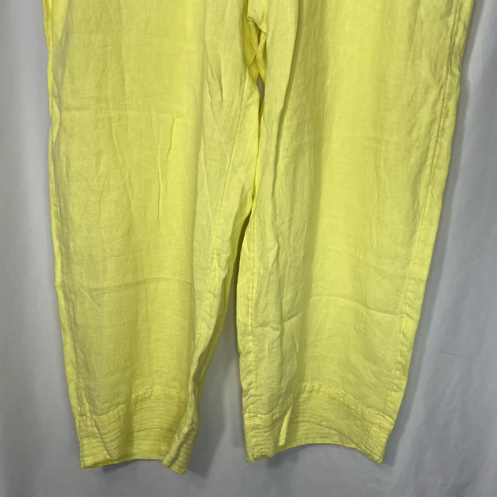 PURE J JILL Women’s Yellow Elastic Waist Cropped Wide Leg Pants Sz L 100% Linen